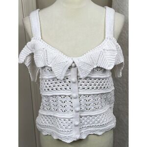 Blu Pepper NWT Crochet Knit Tank Ruffle Sleeveless‎ White Cottagecore Beachy  L